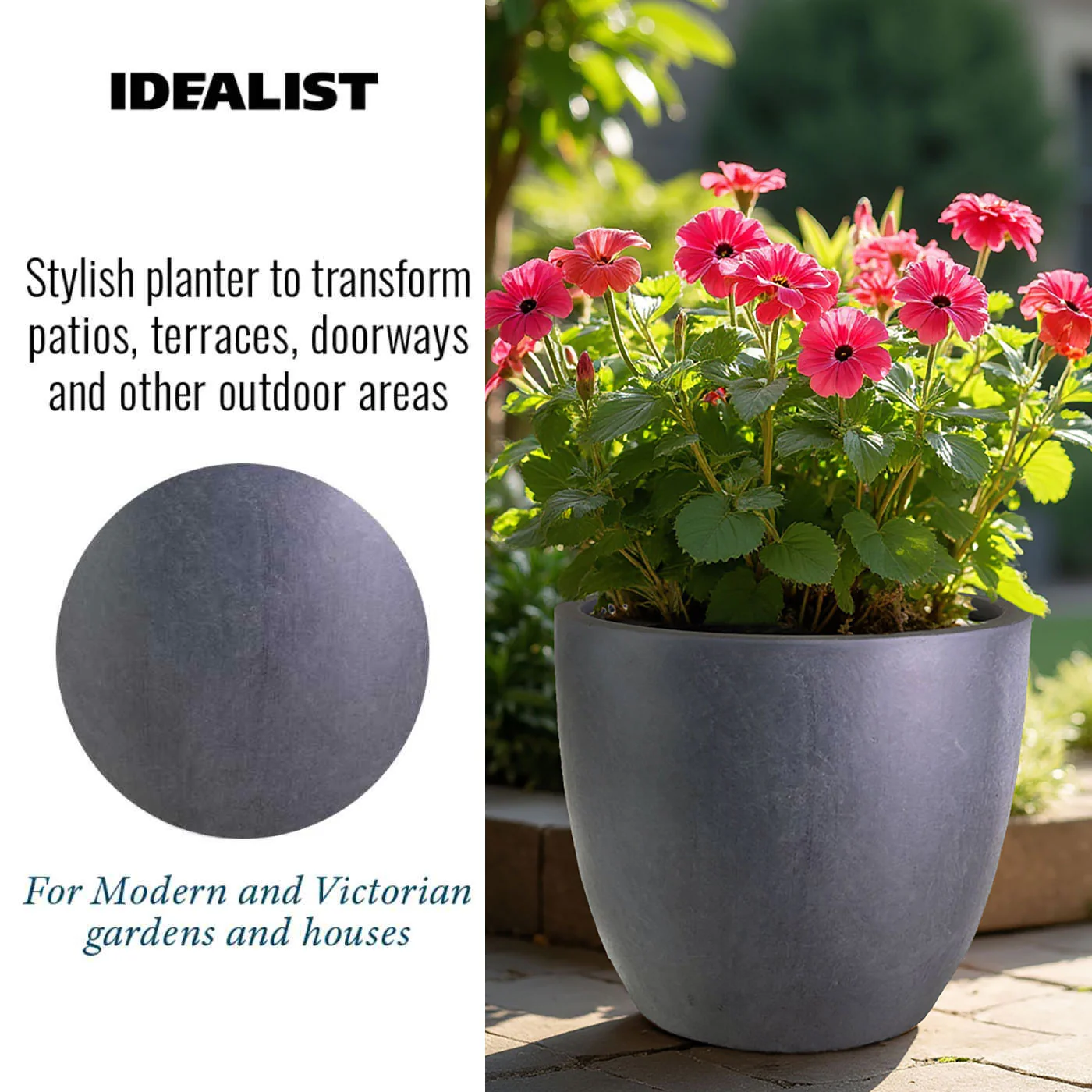 IDEALIST Lite 30cm Garden Planter | Washed Light Concrete Egg Round Planter | Contemporary Outdoor Plant Pot D30 H30 cm, 21L - Image 9