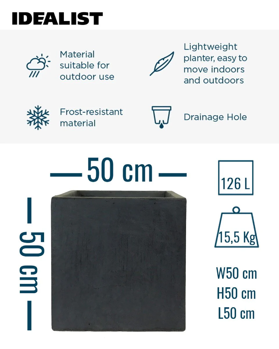IDEALIST Lite Contemporary Flower Box Square Garden Planter, Faux Lead Light Concrete Outdoor Large Plant Pot H50 L50 W50 cm, 126L - Image 3